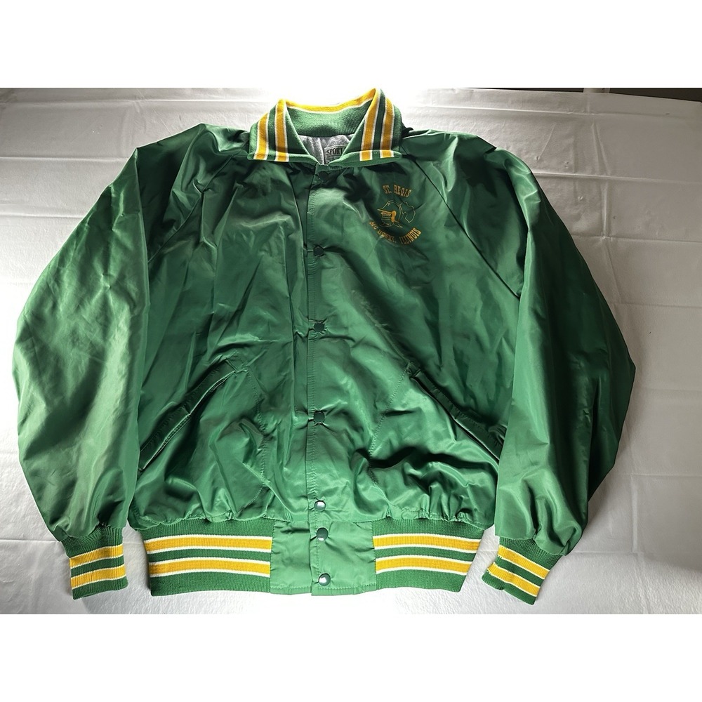 Vintage Sport King St Regis McHenry Illinois Satin Snap Jacket Men's L Green 80s